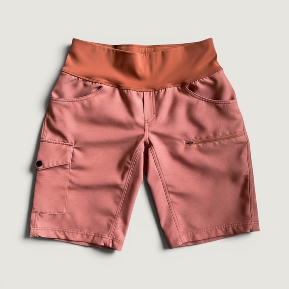 Shredly Pants - Shredly Cycling Shorts Womens 2 Pink Geometric Elastic Waist MTB Trail Pockets